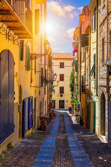 Alghero Old Town, Alghero Street View on a Beautiful Day. Alghero ...