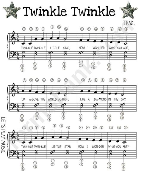 Twinkle Twinkle Little Star Easy Piano Music printable pdf download