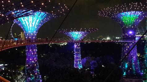 Singapore Night Walk. Supertrees and OCBC Skyway at Gardens by the Bay ...