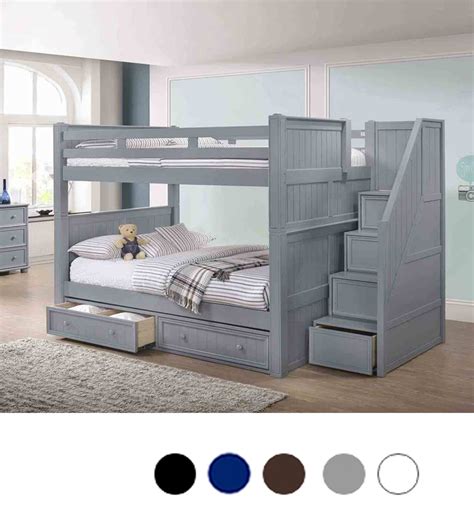 Dillon Queen Bunk Bed with Stairs + Trundle , Storage Drawers