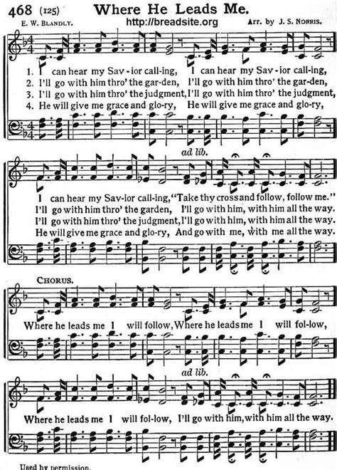 WHERE HE LEADS ME | Hymn sheet music, Inspirational songs, Gospel song