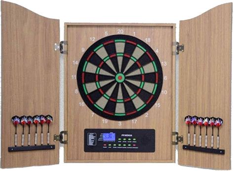 Electronic Soft Tip Dartboard Cabinet Set with Integrated Wood Doors ...