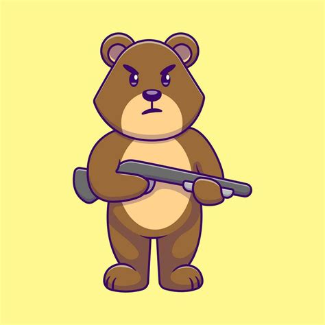 Cute Bear Holding Gun Cartoon Vector Icons Illustration. Flat Cartoon ...