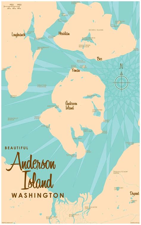 Anderson Island Washington Map Vintage-Style Art Print by Lakebound (30 ...