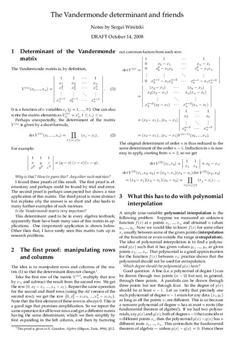 (PDF) The Vandermonde determinant and friends