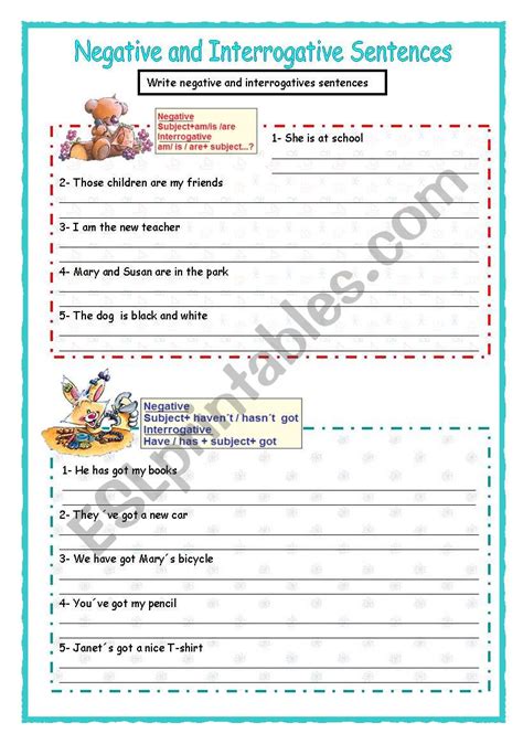 Negative and interrogative sentences - ESL worksheet by Malvarosa