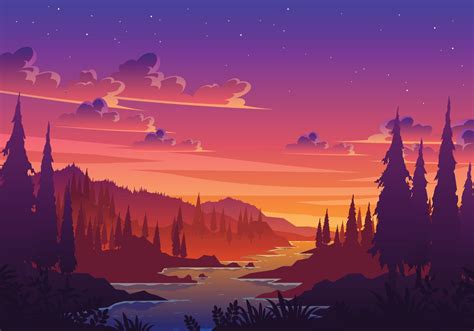 Sunset Valley Landscape Illustration 2261357 Vector Art at Vecteezy