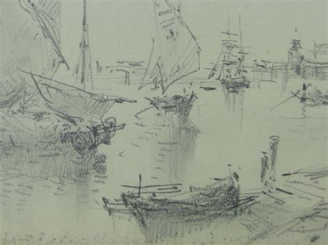 Manner of J M W Turner, pencil drawing, shipping in the lagoon Venice ...