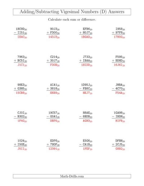 Adding and Subtracting Vigesimal Numbers (Base 20) (D)