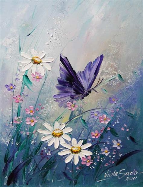 Beautiful purple butterfly and wildflowers painting. I must try to ...