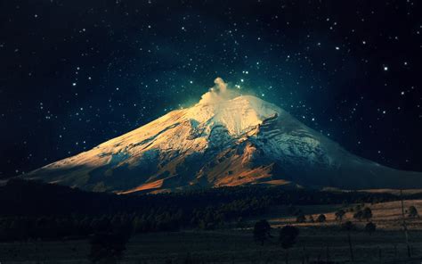 mountains, Mount Fuji, night, sky, stars, Aurora, mountain ...