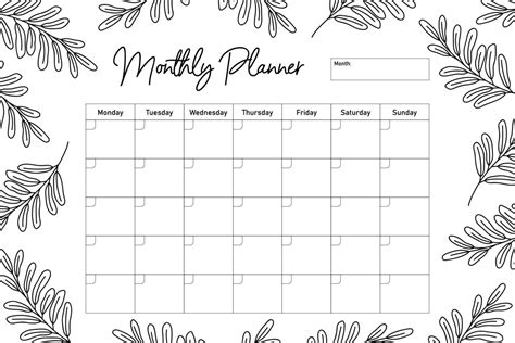 black and white floral monthly planner template 11514578 Vector Art at ...