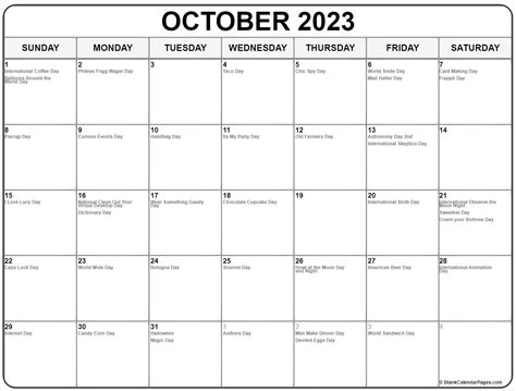 October 2023 Calendar Special Days - Get Calendar 2023 Update