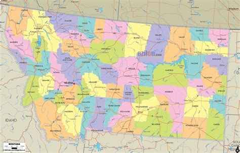 Montana Counties Road Map USA