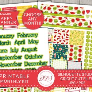 Monthly Planner Stickers, Happy Planner Monthly Kit, Printable Monthly ...