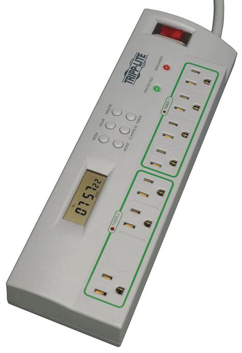 Surge Protector Outlet Strip, 7 Total Number of Outlets, Gray, 4 ft ...