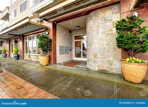 City Modern Apartment Building Entrance. Exterior. Stock Photo - Image ...