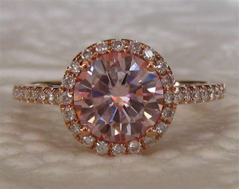 Pink Moissanite Engagement Ring Rose Gold Engagement Ring - Etsy