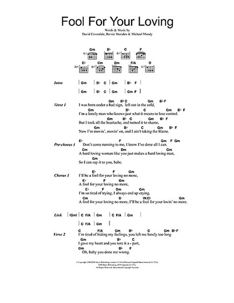 Whitesnake "Fool For Your Loving" Sheet Music Notes | Download ...