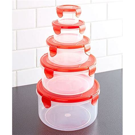 10 Pc Bowl and Locking Lid Set Red Red Cover Stackable Plastic Food ...