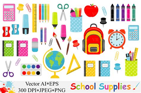 School Supplies Clipart, Back to School Clipart - Vector (43211 ...