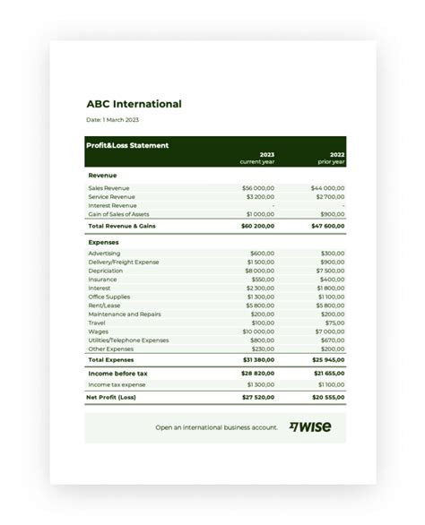 Profit and Loss Statement Template - Free Download - Wise