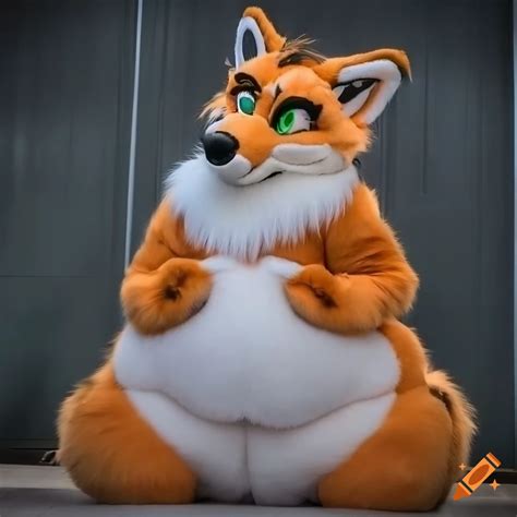 Furry fox costume with a large belly