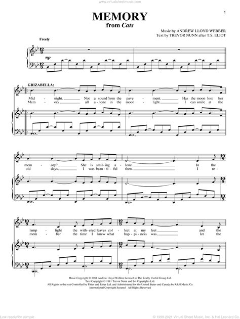 Memory (from Cats) sheet music for voice and piano v2