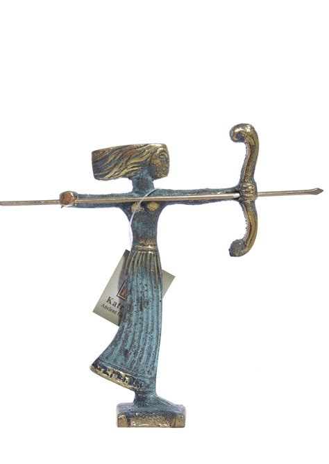 Small bronze statue of Goddess Artemis holding her bow and arrow