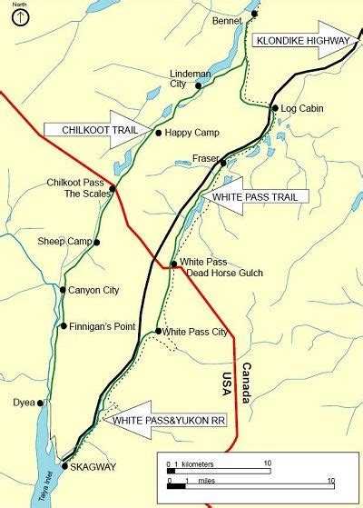 Map showing the White Pass Trail, Chilkoot Trail, and White Pass ...