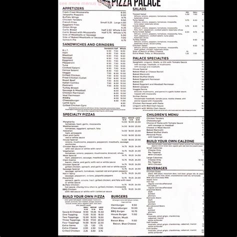 Menu at Pizza Palace pizzeria, Torrington