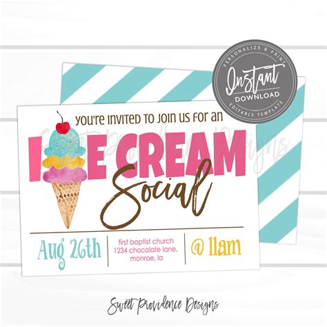 Ice Cream Social Invitation, Birthday Party, Editable Birthday ...