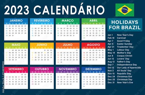 2023 Calendar Vector, brazilian version With Holidays Stock Vector ...