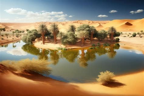 Premium AI Image | Water in oasis of sahara desert among trees and ...