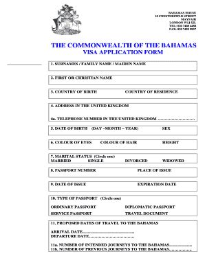 Fillable Online Bahamas - Visa Application Form with Instruction Sheet ...