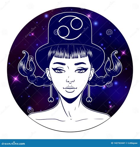 Cancer Zodiac Sign Artwork, Beautiful Girl Face, Horoscope Symbol, Star ...