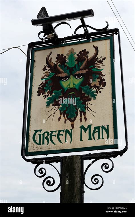 Green Man pub sign Tunstall Suffolk UK Stock Photo - Alamy