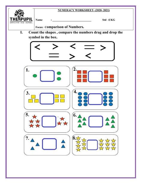 worksheet for comparing numbers and shapes