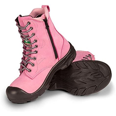 Women's steel toe work boots with zipper- Pink (8") ** Click on the ...