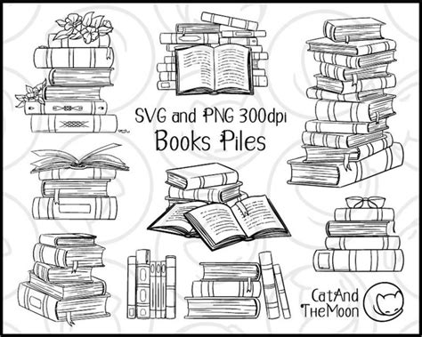 Book Stack Svg, Easy to Use Book Piles Clipart, Hand Drawn Digital ...