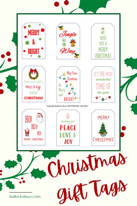 Free Printable Christmas Gift Tags - Bullock's Buzz