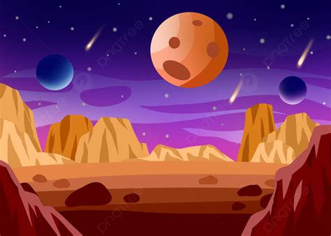 Planet Surface Space Night Star Cartoon Style Background, Planet ...