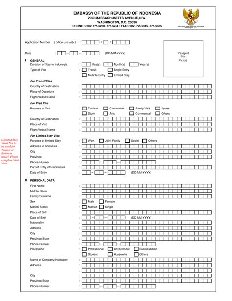 Washington, D.C. Indonesian Visa Application Form - Embassy of the ...