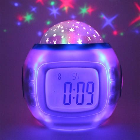 Music Starry Sky Projection Lamp Digital LED Night Light Clock With ...