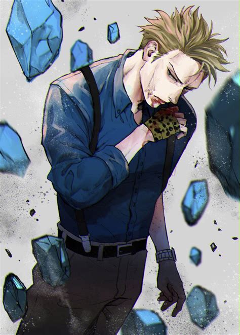 an anime character with blonde hair and blue shirt