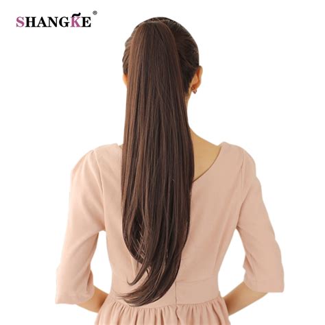 SHANGKE 24'' Long Straight Ponytails Clip In Ponytail Heat Resistant ...