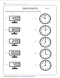 Digital Clocks Worksheets