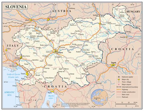 Large detailed political map of Slovenia with roads, cities and ...