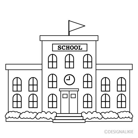 School Building Black and White Free PNG Image｜Illustoon