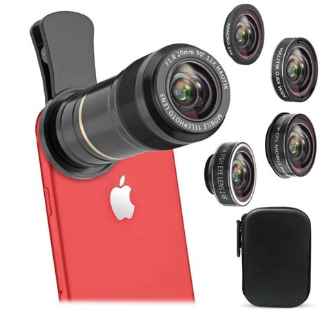 Vorida 5 in 1 Cell Phone Camera Lens, 12X Telephoto Lens + 198° Fisheye ...